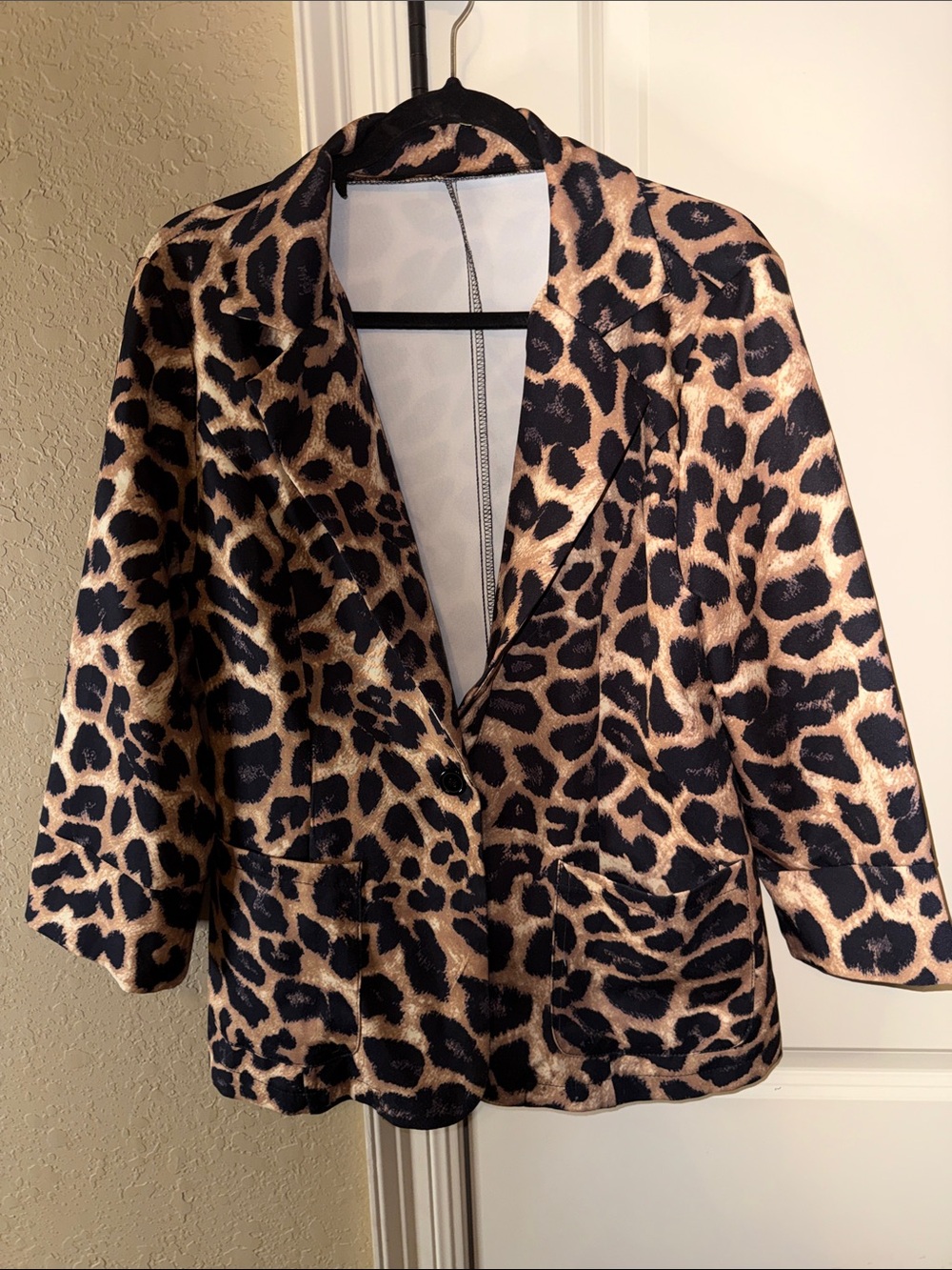 Leopard Print Women's Blazer Jacket - Black & Brown